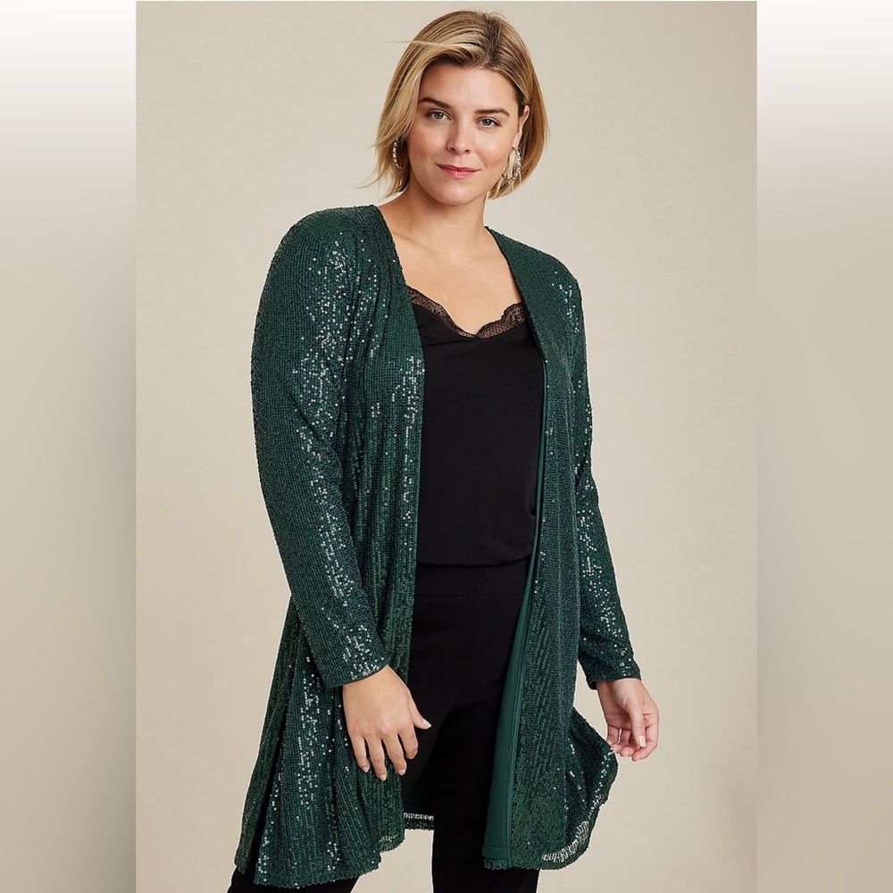 Green Sequin Duster Cardigan - image 1